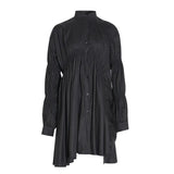 White Drawstring Spring Dress For Women Stand Collar Long Sleeve Casual Loose Dresses Female Fashionable New