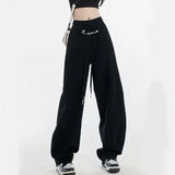 Letter Print Women Sweatpants American Retro Streetwear Loose Wide Leg Pants Fashion Casual Female Straight Leg