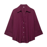 Spring And Summer New Women's Fashion Casual Collar Striped Wide-Sleeved