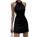 Bodycon Short Dress for Women 2024 Halter Sleeveless Waist Hollow Out High Waist Evening Party Dress Sexy Club Streetwear-Outfit