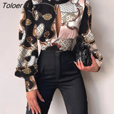 Women Sexy Backless Hollow Print Shirts Fashion Party Crop Top 2023 Spring Casual Stand Long Sleeve Office Lady Blouses And