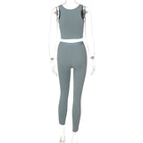 Sisterlinda Ribbed Knitted Fitness Tracksuit Women Two Piece Set Sexy Skinny Elastici Y2K Camis Tank Top+Pants Sporty