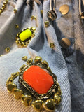 Women's Denim Shorts Gold Border Gemstone Drawstring High Waist Loose Wide Leg Short Jeans 2024 Summer New Fashion 29L102-Outfit