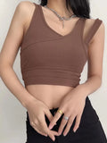 Camis Solid Knit Short Hollow Out Sleeveless Tank Tops Women's Crop Top-Outfit