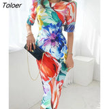 Women Pencil Dress Summer Vintage Floral Print Short Sleeve Slit Slim Midi Party Commute Robe Femme Ladies Mujer