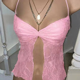 Crop Top y2k Aesthetic Spaghetti Strap Sleeveless Lace Camisole Women Halter Tank Streetwear-Outfit