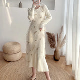 Autumn Korean Chic Slim Knit Sweater Dress Women Knitted Mesh Spaghetti Strap Dress Female Long Sleeve