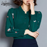 Women 2021 Plus Size 4XL Long Sleeve Women's Blouses Printed Solid Color Shirt Chiffon Blouse Ladies Tops 5 Color