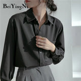 Womens Tops And Blouses Solid Color Pocket Chiffon Casual Office Ladies Blusas White Black Shirt Female Blouse