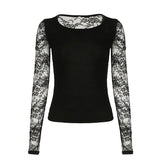 Mesh Splicing Long-Sleeved T-Shirt Hottie Slime Sexy Perspective Inside The Bottom Top