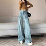 Blue High-Waisted Broad-Legged Jeans Women Spring And Autumn New Loose Meat Masking Display Lean Vertical Tube Drag Long