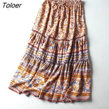 Summer 2023 Midi Skirt Women Vintage Chic Floral Print Boho Skirts Elastic Waist Casual Beach Skirt faldas mujer
