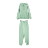 Thickened Fleece Hooded Sweatshirt and Pants Two Pieces Set Women Autumn Winter Warn Hoodies Casual Solid Sweatpants