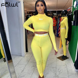 White Black Fitness 2 Piece Set Women Suit Sportwear Summer Outfits Long Sleeve Crop Top Leggings Ladies Tracksuit