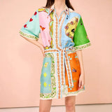 Spring-Summer Women's High-End Print Holiday Collared Short-Sleeved Dress