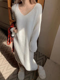 Winter Elegant Knitted Midi Dress Women Pure Color Y2k Clothing Faux Fur Sweater Dress Chic One Piece Dress Korean