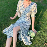 Floral Dress for Women Party French Vintage Retro Office Lady Casual Club Mini Sexy Dresses Summer 2023 New