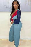 Party Sexy Contrast Color Knotted Crop Top and Wide Pants 2 Piece