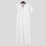 Men Muslim Kaftan Short Sleeve Solid Color O Neck Jubba Thobe Abaya Casual Dubai Saudi Arabia Islamic Men Robes