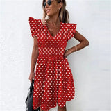 Dress 2021 Women Ruffle Spring Street Sexy Casual Slim Thin Beach Party O Neck Mini Polka Dot Dress Vestidos De