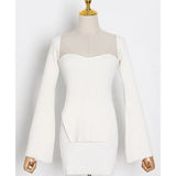 TWOTWINSTYLE Sexy White Two Piece Set For Women Square Collar Long Sleeve Sweater Bodycon Skirts Female Knitted Sets 2021