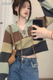 Striped Sweaters for Women V-neck Long Sleeve Jumper Pull Femme Y2k Tops Knitted Casual Cropped Pullovers Ropa