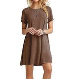 Color Summer Womans Printed Dress Short Sleeve Mini Causal Dress Crew Neck Basic A-line Floral Printed Leopard Thick