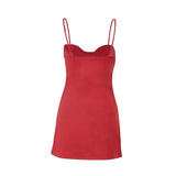 Women Slip Mini Dress Summer Clothes Solid Color/Floral Printed Sleeveless Low-Cut Slim Sling Simple Sweet Clothes Sexy Club-Outfit