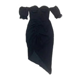 Sheath Print Colorblock Dress For Women Square Collar Short Sleeve High Waist Irregular Hem Midi Dresses Female