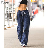 Korean Fashion Pants Women Pocket Streetwear 90s Preppy Baggy Trousers High Waist Hip Hop Vintage Loose Outfits