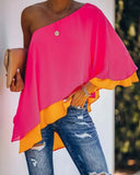 2020 Autumn Women Contrast Color Ruffles Trim Irregular