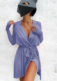 Casual Long Sleeve Plunge Neck Mini