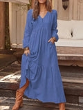 Button Cotton Linen Urban Leisure Retro Casual Long-sleeved Large Swing