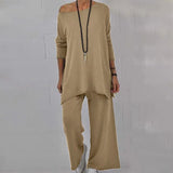 Women Pant Sets Summer 2022 Fashion Off Shoulder Tops and Elastic Waist Trousers Suits Casual 2 PCS Knitted Matching