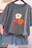 100% Cotton L-5XL T Shirt Plus Size Tshirt Short Sleeve Women Top Summer Cartoon Print Couple O Neck Oversized T