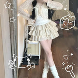 Kawaii Lolita Skirt Shorts Women Ruffle Patchwork Layered High Waist Cute Balletcore Mini Skirt Tutu Petticoat