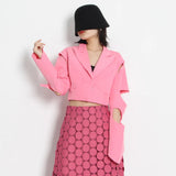 Casual Cut Out Blazer For Women Notched Collar Long Sleeve Solid Minimalist Short Blazers Female Spring Clothes