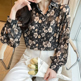 chic ladies shirts Fashion printing women blouses 2022 Spring autumn causal lantern sleeve blouses mujer