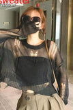 Sweater Y2k Cropped Tops Korean Clothes Knit Women Pullovers Hollow Out Thin Knitwear Long Sleeve Short Sweaters