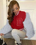 Stylish Letter With Fake Fur Long Sleeve Baseball
