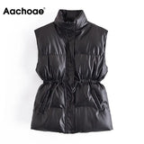 Women Autumn Winter Warm PU Faux Leather Coat Button Up Solid Vest With Belt Female Chic Casual Waistcoat With