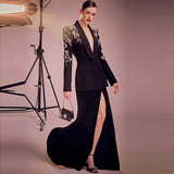 New Star Fashion Heavy Industry Diamond Nail Beads Blazer Open Fork Fishtail Long
