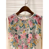Shirt Women's Short Style 2023 Spring European New Oil Painting Aesthetic Printing Lantern Cage Sleeves Temperament Age-Reducing Chiffon Shirt-Outfit