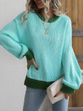 Women's Sweaters 2022 Loose Patchwork Women Pullover O Neck Basic Pink Jumper Winter Womens Green Sweater For Women
