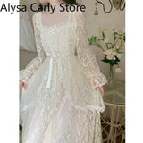 Party 2022 Spring Lolita Party Midi Dress Women Lace Patchwork Vintage Fairy Dress Female Casual Ruffles Korean Fashion Princess