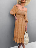 Vintage Off-the-shoulder Floral Print Ruffles Midi Loose Holiday