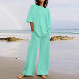 Celmia Fashion Women 2pcs Sets 2022 Summer Casual Loose Holiday Pocket Belted Set Half Sleeve O-neck Top and Wide Leg Pant