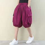 Women's Bloomers Fashion Thin Section Loose Large Size Literary Lace Drawstring Pocket Casual Women's Five-point