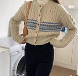 Retro Short Twist Cardigan Women's 2024 Autumn And Winter New Matching Color High Waist Fashionable Small Coat-Outfit