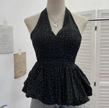 Shooting Wave Point Hanging Neck Sling Vest Bare Back Bow Skirt Swollen Belly Thin Sleeveless Top